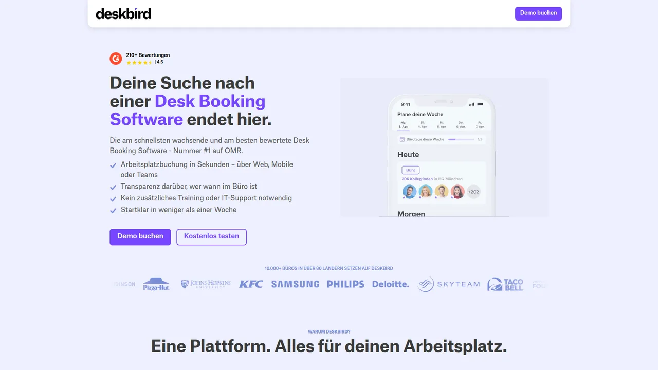Screenshot: deskbird Landing Page
